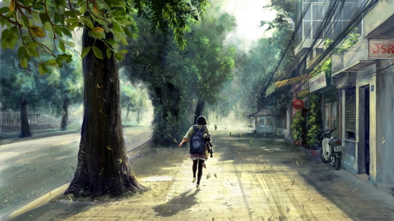 春日校园街景二次元插画壁纸合集