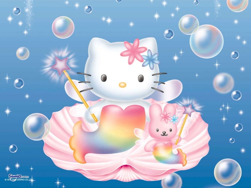 480P高清壁纸来袭！Hello Kitty化身美人鱼还带着泡泡超治愈