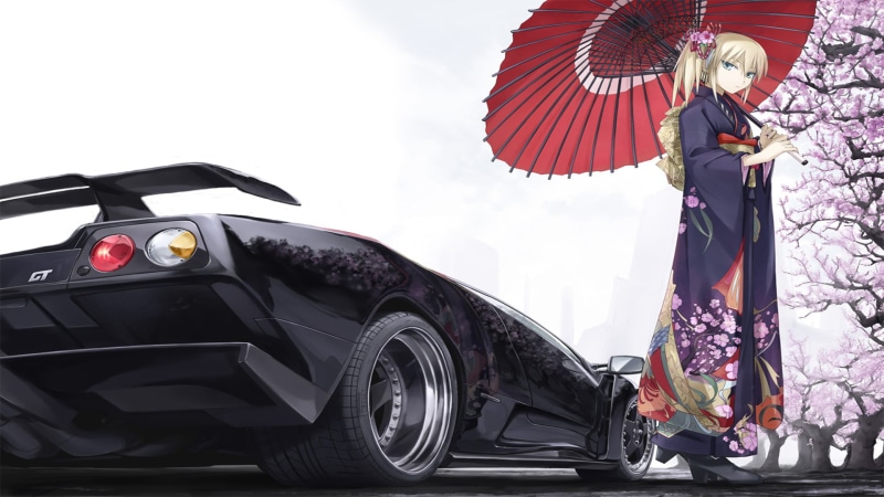 穿浴衣的动漫少女和兰博基尼 Diablo 壁纸合辑