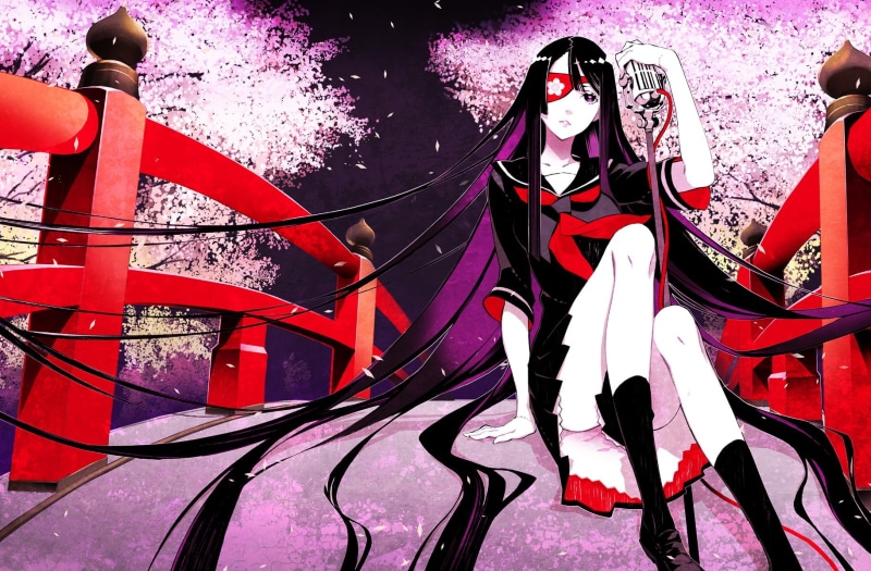 樱花树下戴眼罩的制服少女壁纸