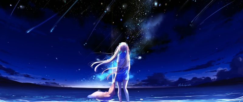 银发少女与星空的氛围感壁纸合集