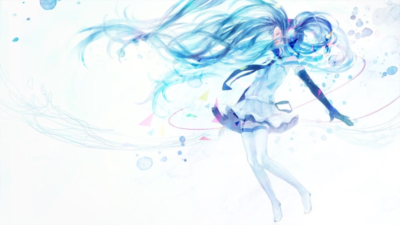 初音未来等Vocaloid小姐姐水彩墨流创意壁纸