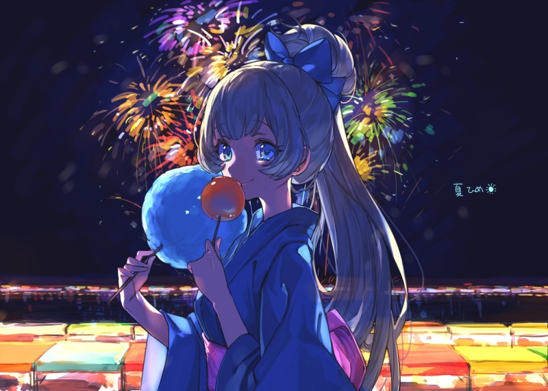 金发长发动漫少女耳机棒棒糖手机壁纸 720P高清