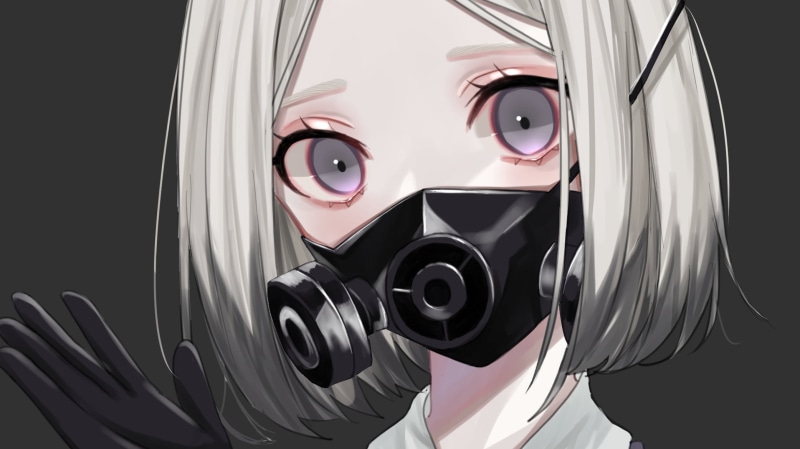 银发紫眼戴防毒面具的动漫少女1080P壁纸