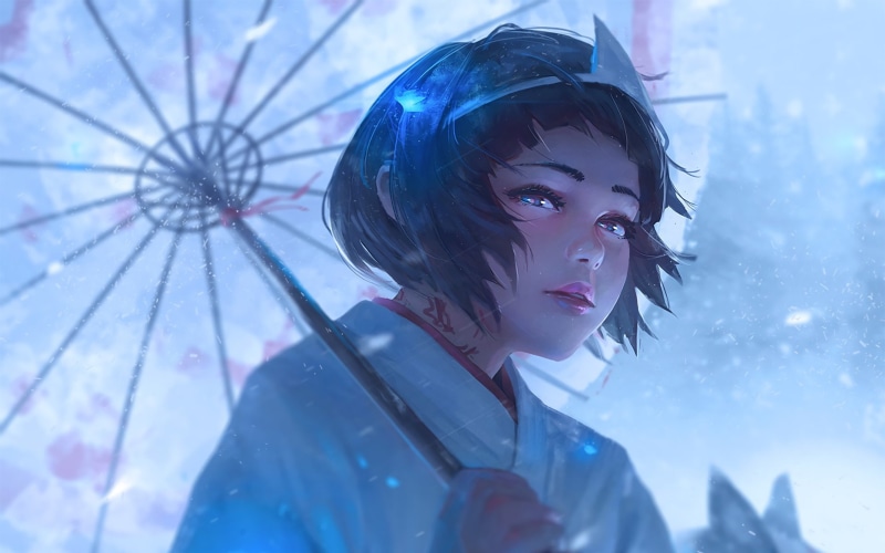 绝美动漫人像壁纸！雪天氛围感拉满的清冷少女头像