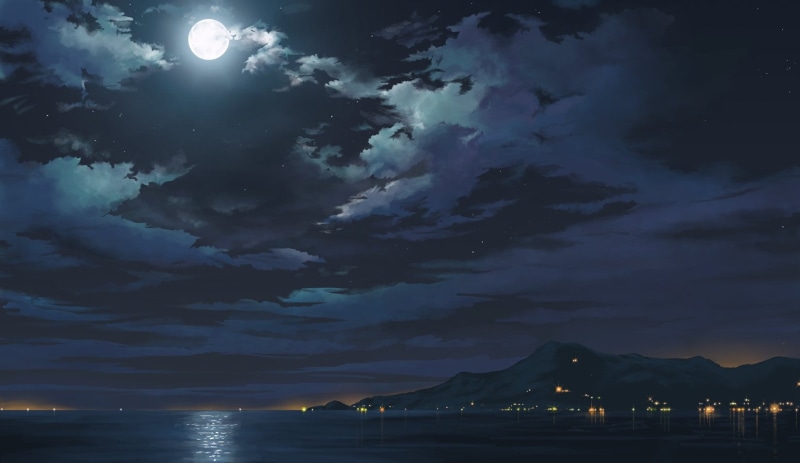 绝美动漫风月夜海景壁纸