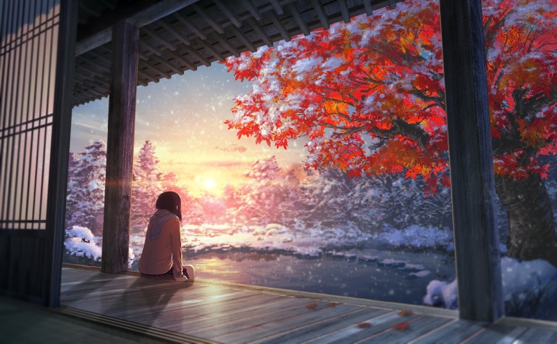 秋日氛围感动漫少女壁纸 一人独处自然之美
