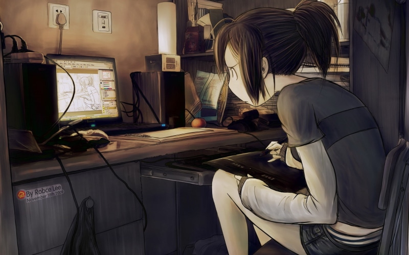棕发少女手绘壁纸合集