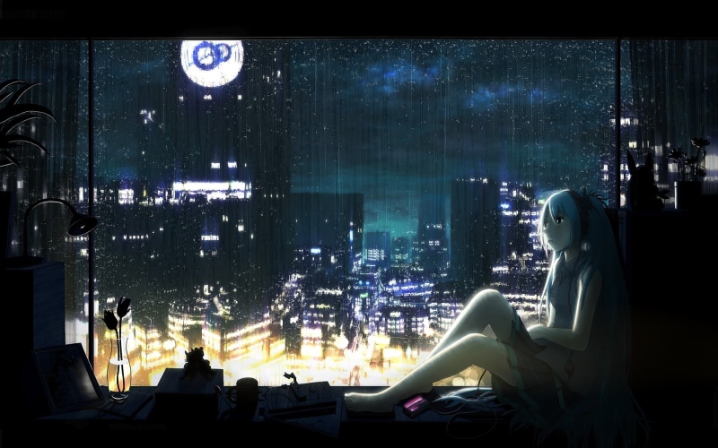 雨中西城的初音未来壁纸