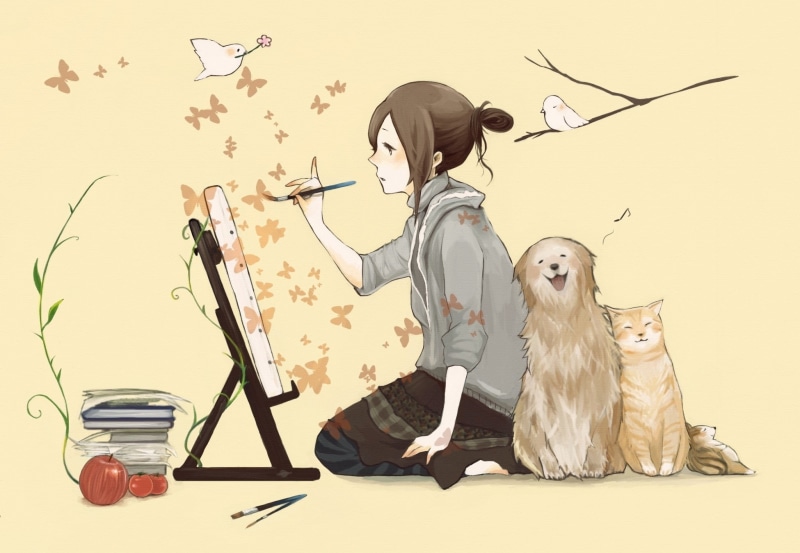 少女与萌宠的治愈壁纸合集