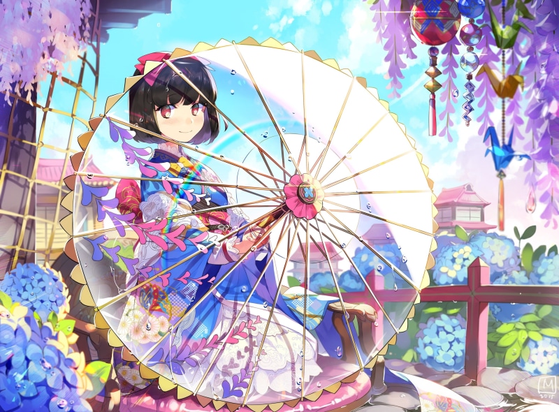 樱花伞下的和风少女壁纸