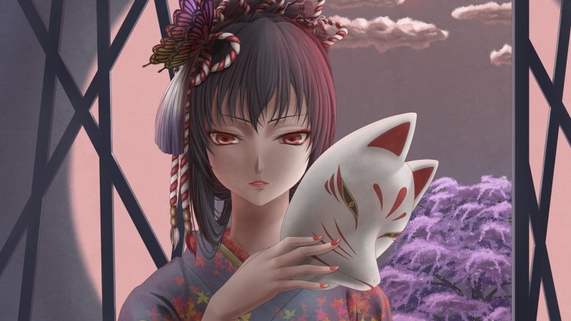 绝美和风少女壁纸合集 黑发樱花蝶影