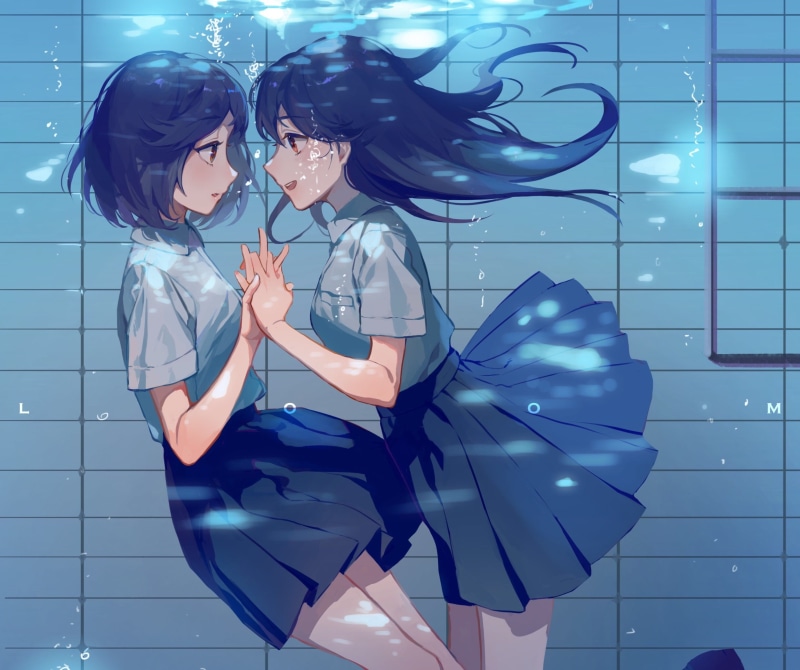 水下牵手的黑发动漫少女壁纸