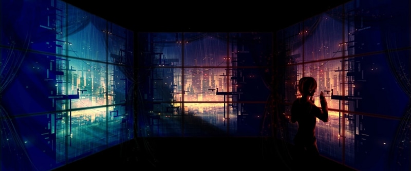 攻壳机动队草薙素子赛博朋克风同人壁纸！黑客夜城蓝发机械姬2K高清手机壁纸