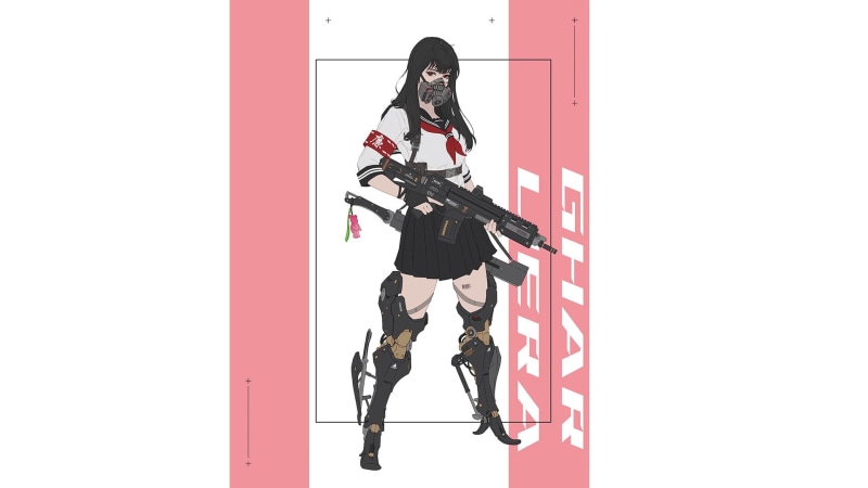 赛博朋克风动漫少女壁纸！简约背景配枪械太飒了