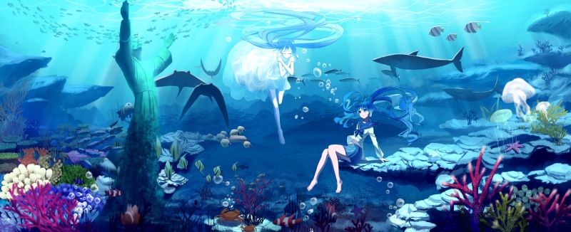 户外水下5K高清壁纸 初音未来和动漫少女们的海洋奇遇