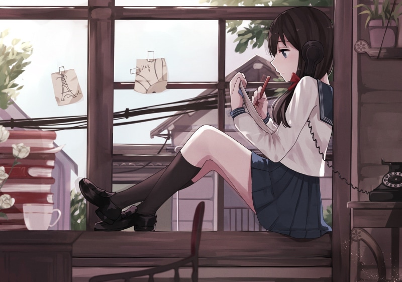 720P动漫壁纸 校服少女手机高清壁纸适配1713x1203分辨率