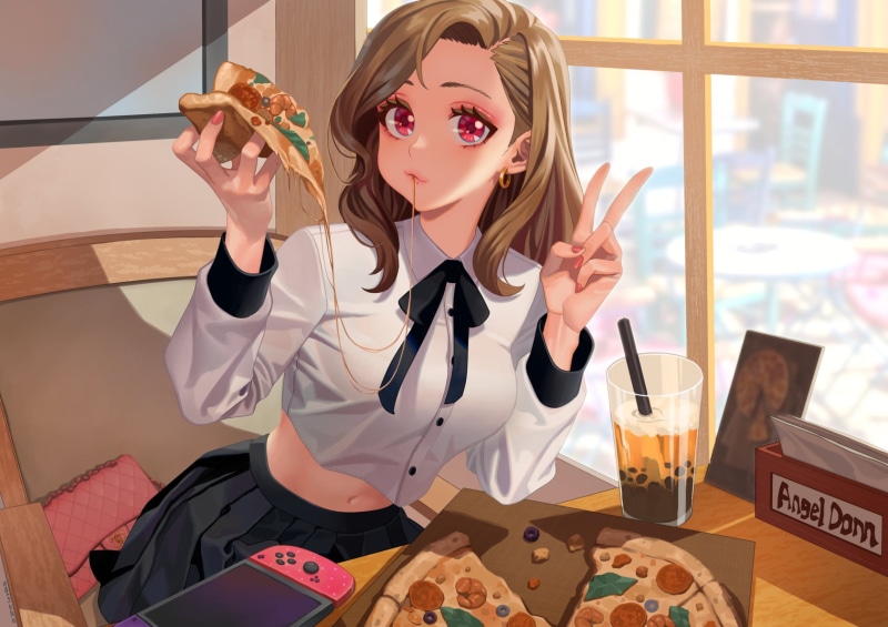美少女壁纸合集！红眸黑发配水手服 还有Switch和披萨饮品