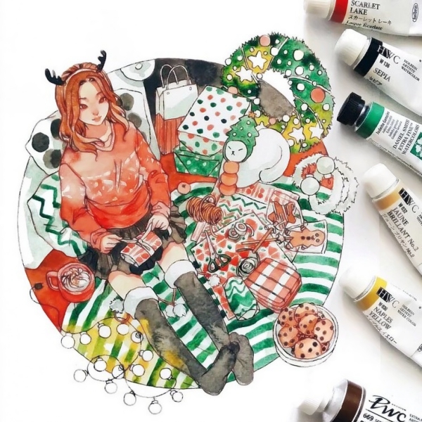 女生水彩头像合集！7张超清唯美个性手绘头像图