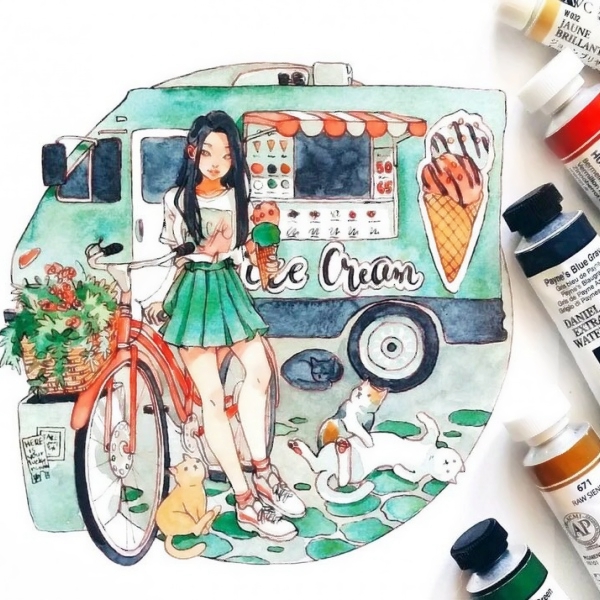 女生水彩头像合集！7张超清唯美个性手绘头像图