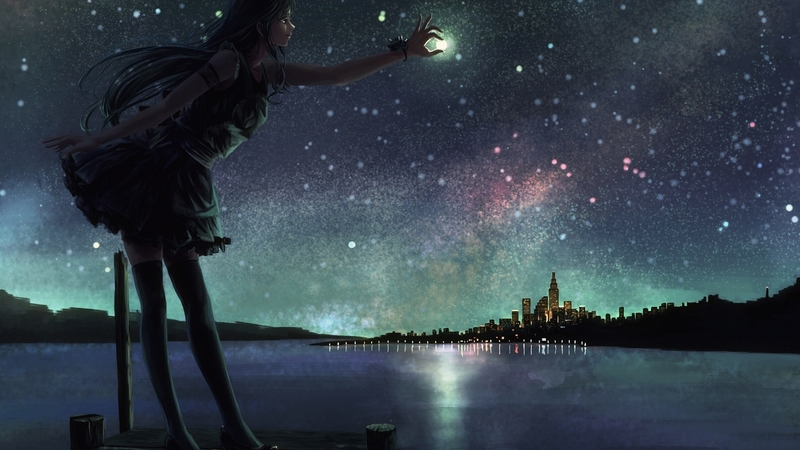 少女月下剪影壁纸