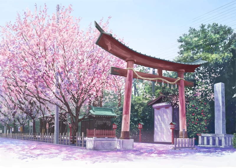 绝美动漫风神社樱景壁纸