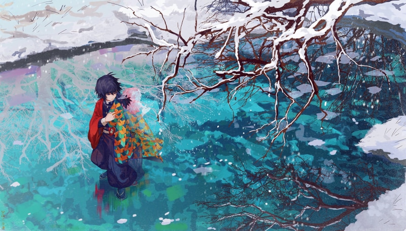 鬼灭之刃同人壁纸合集！富冈义勇与蝴蝶忍的冰天雪地氛围感拉满
