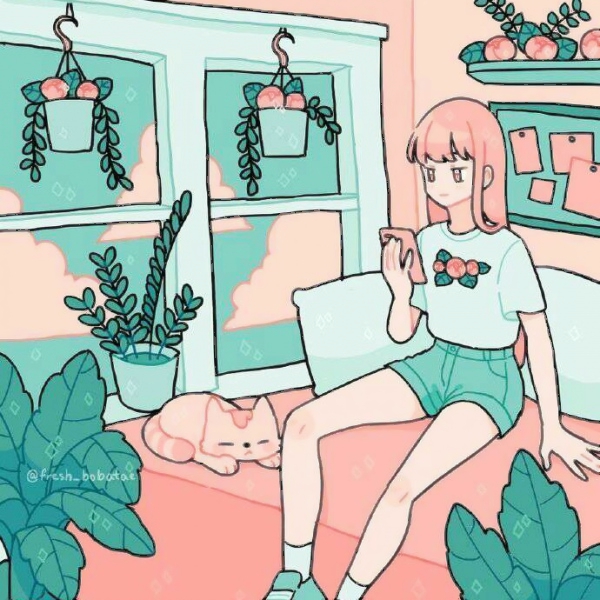软妹必备！10张超高清粉色系少女手绘头像