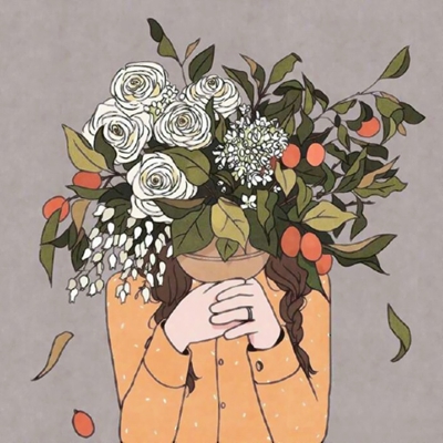 9张高清文艺风拿花动画女生头像 快来挑头像啦