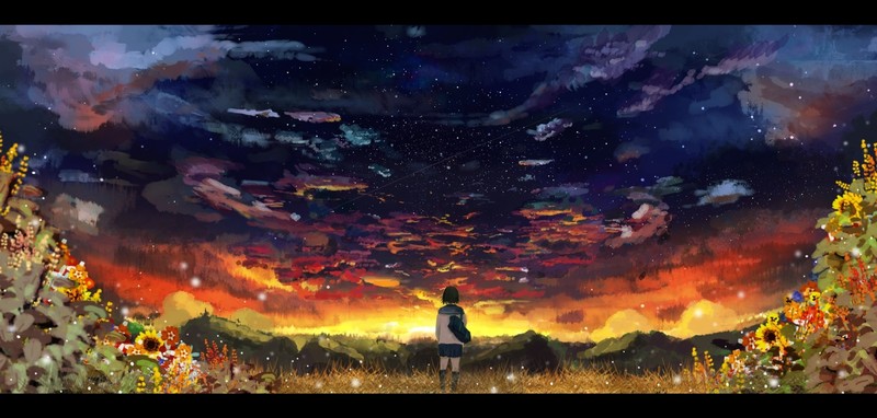 绝美动漫壁纸合集：少女与黄昏星空下的治愈瞬间