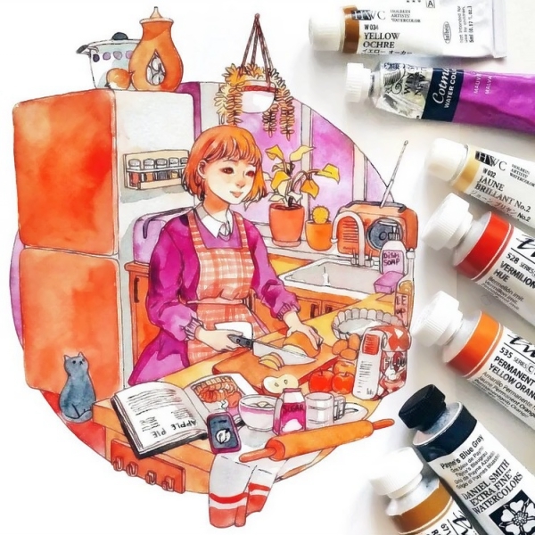 女生水彩头像合集！7张超清唯美个性手绘头像图