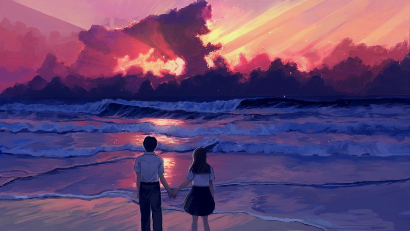 绝美二次元海景落日插画壁纸合集