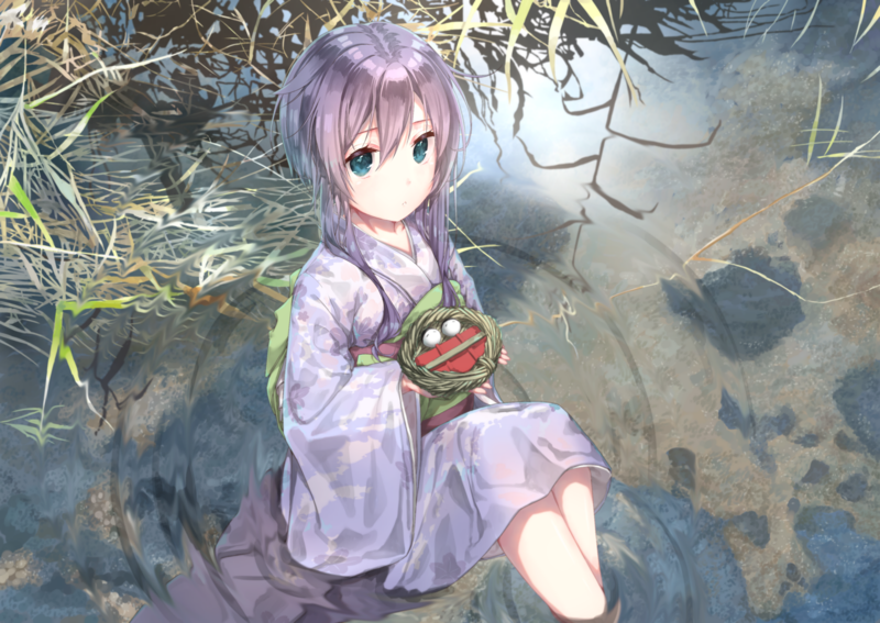 户外少女与水景 高清动漫壁纸