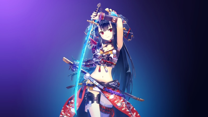 这组壁纸太绝了！蓝发红眼长发动漫少女 4K高清剑系原画合集