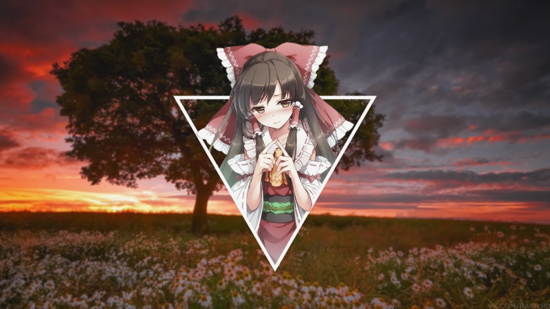 博丽灵梦绝美风景壁纸合集 林间夕阳下的巫女少女