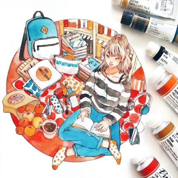 女生水彩头像合集！7张超清唯美个性手绘头像图