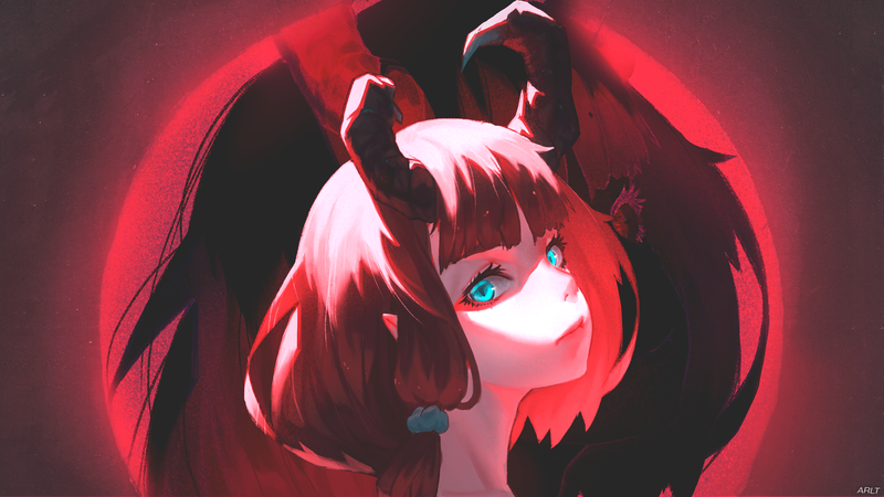红发恶魔角动漫少女壁纸合集