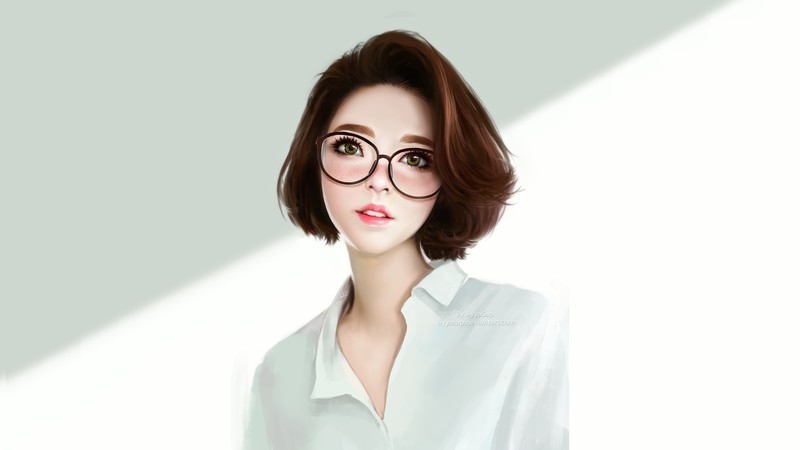 红发戴眼镜二次元少女数字艺术壁纸合集