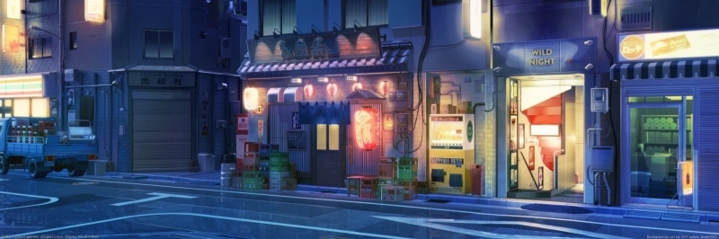 深夜街边灯笼下的动漫小店 高清壁纸