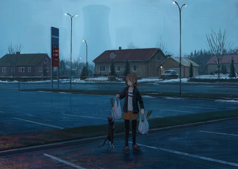 动漫小镇猫咪高清壁纸