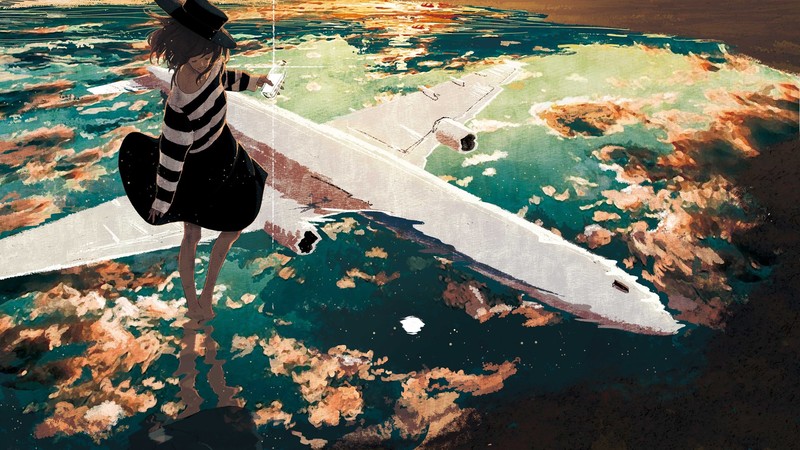 动漫少女临水倒影壁纸