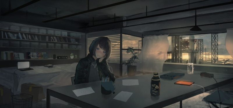 深夜氛围感动漫少女房间壁纸合集
