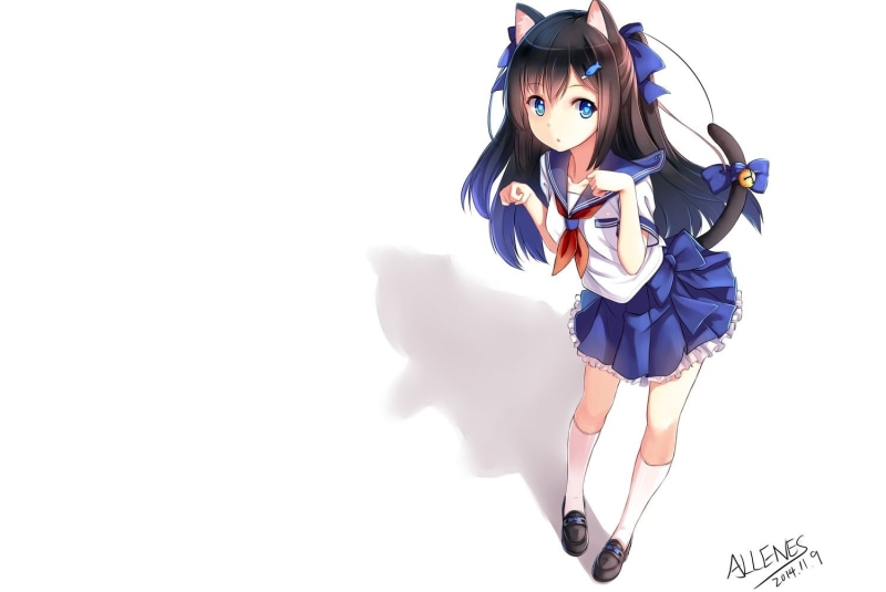 这组壁纸全是动漫猫耳少女 紫调氛围感拉满