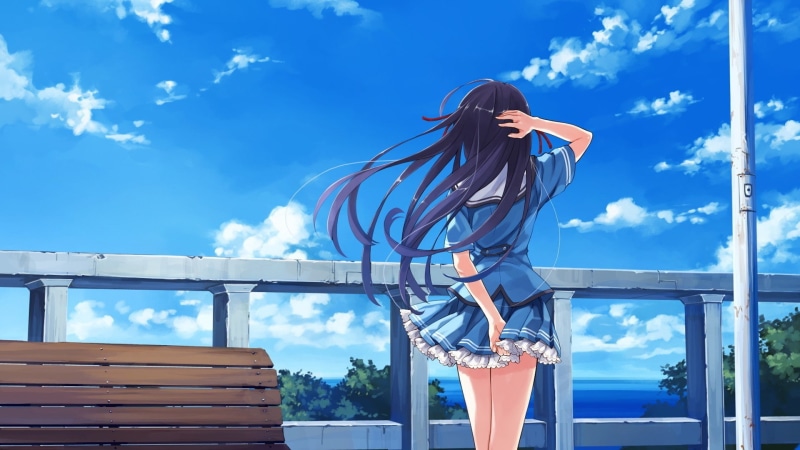 夏日蓝天下的动漫少女高清壁纸