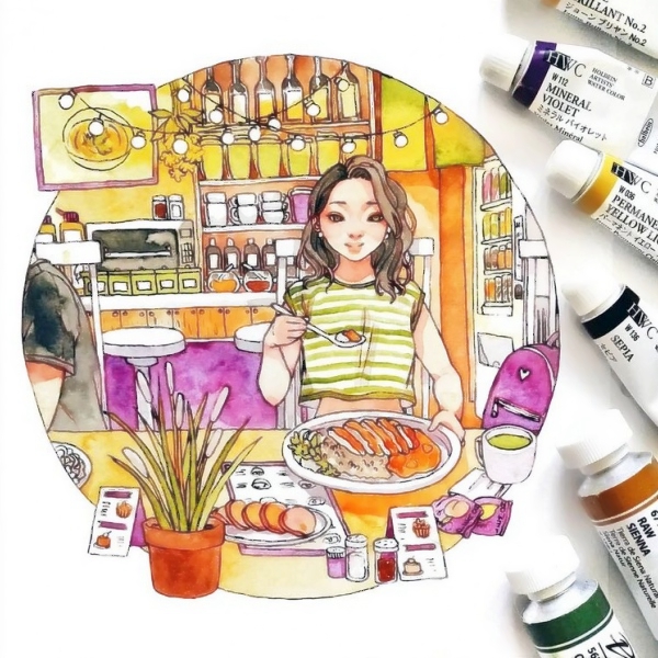 女生水彩头像合集！7张超清唯美个性手绘头像图