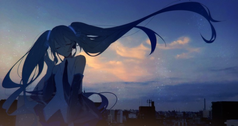 深夜都市里闭眼长发初音的绝美壁纸合集