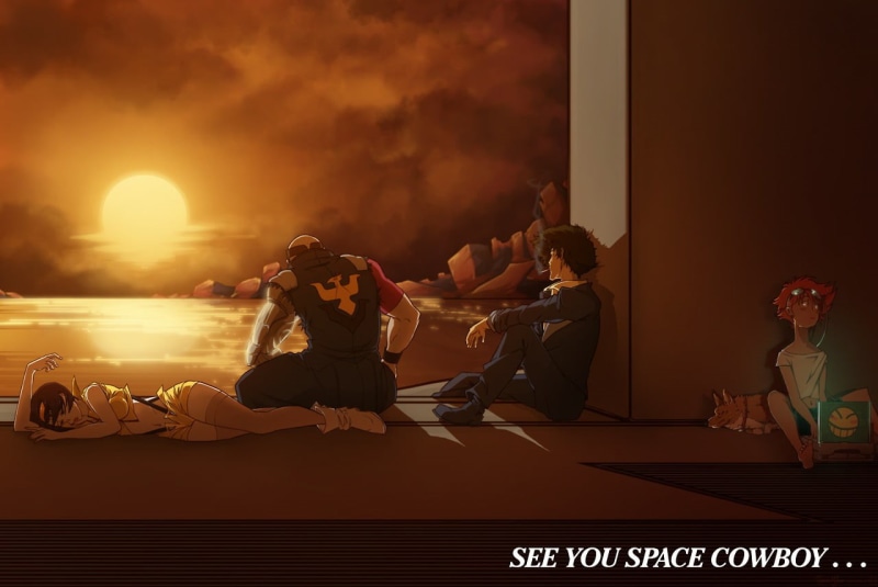 这部《星际牛仔》夕阳下的群像壁纸太绝了