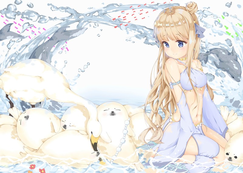 金发蓝眼动漫少女跪姿壁纸合集