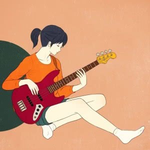 坐在地上弹吉他的漫画女生头像来啦