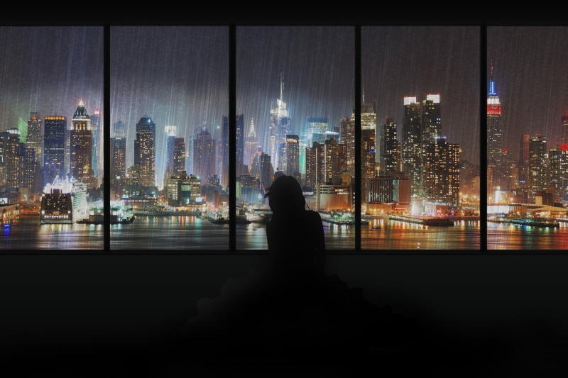 雨夜都市里的动漫风独处时刻